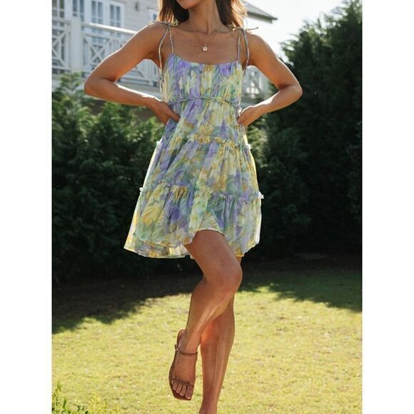 Commense Multi Floral Short Y2k Layered Cami Dress Size S